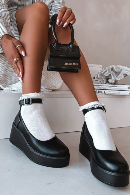 Dámske polobotky na platforme s remienkom čierne belvissa / BXJ9556 BLACK (Veľkosť 36)