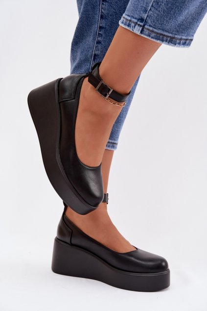 Dámske polobotky na platforme s remienkom čierne belvissa / BXJ9556 BLACK (Veľkosť 36)