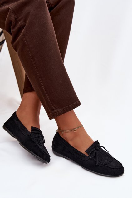 Dámske mokasíny so strapcami čierne janelisse / QQ-274 BLACK (Veľkosť 36)