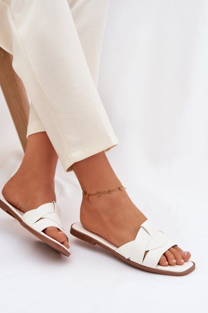 Dámske ploché papuče s bílými pásky marissae / CD377 WHITE (Veľkosť 41)