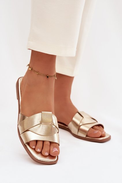 Dámske ploché papuče s zlatými pásky marissae / CD377 GOLD (Veľkosť 36)