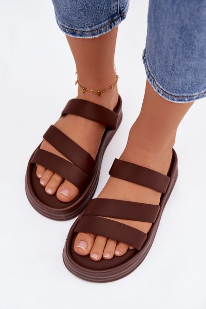Materiálové Dámske papuče na platforme s pásky čokoládovo hnedé liorine / BJ729 BROWN (Veľkosť 36)