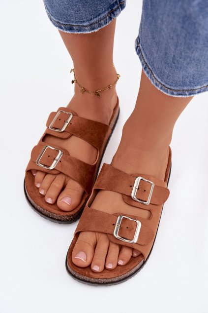 Dámske papuče s prackami camel oliena / CD207 CAMEL (Veľkosť 36)