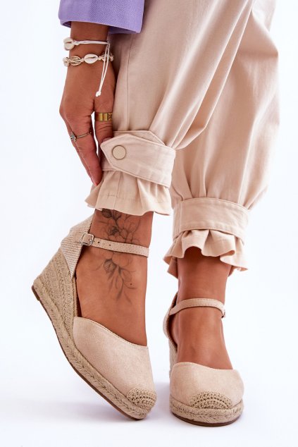 Suede Espadrilky sandály na klínu Béžove Cammer (Veľkosť 41)