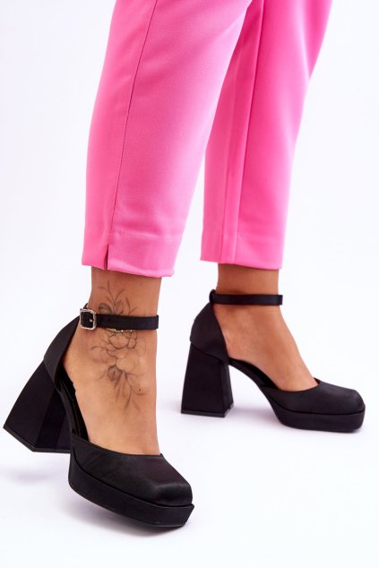 Módní lodičky na masívnouch podpatcích čierne sandia / J218 BLACK (Veľkosť 38)