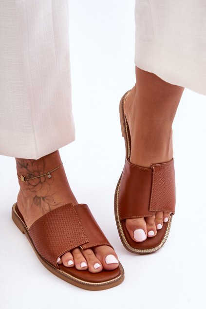 Dámske kožené klapky camel harmony / 55-216 CAMEL (Veľkosť 38)