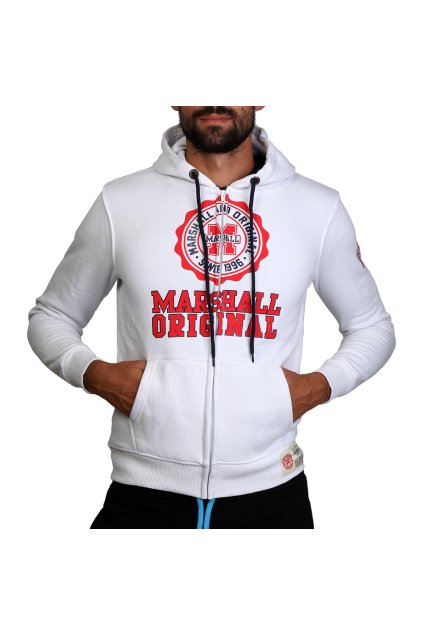 Pánska mikina na zips s kapucňou Marshall Original biela (Veľkosť S,)