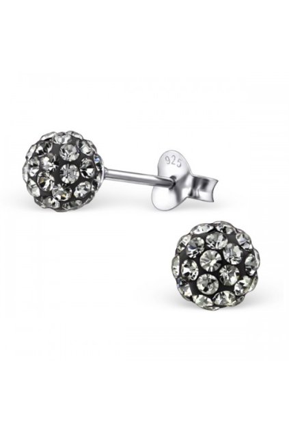 Strieborné náušnice guličky - 925 CZ kryštál čierny diamant MS4130