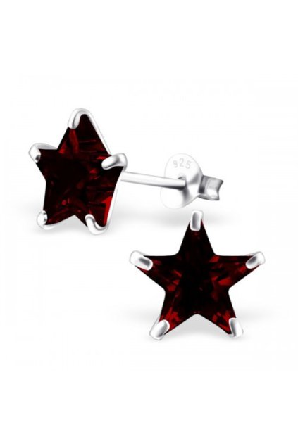 Strieborné náušnice hviezdy - 925 cz granát MS7125