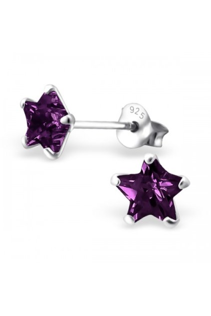 Strieborné náušnice hviezdy - 925 cz kryštál ametyst MS9526