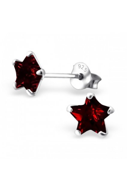 Strieborné náušnice hviezdy - 925 cz kryštál granát MS9526