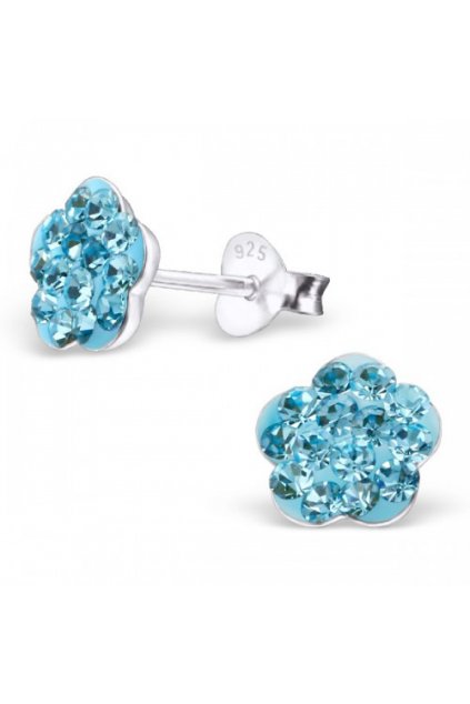 Strieborné náušnice kvietky - 925 cz kryštál aquamarine MS5001