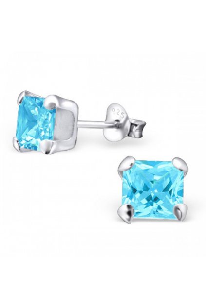 Strieborné náušnice štvorce - 925 cz ab kryštál aqua MS24247