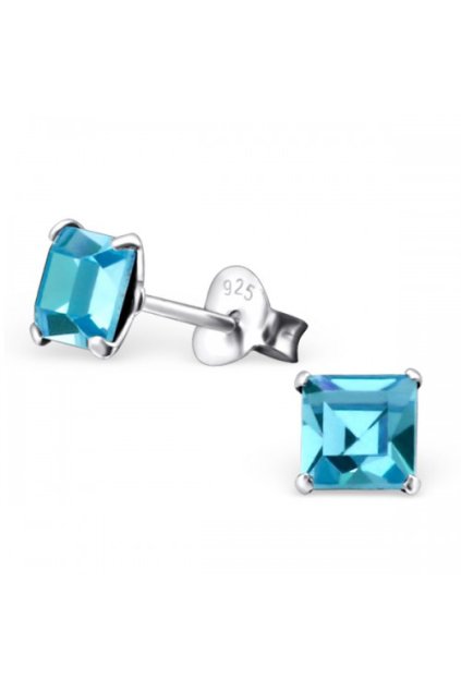 Strieborné náušnice štvorce - 925 cz aquamarine MS21525