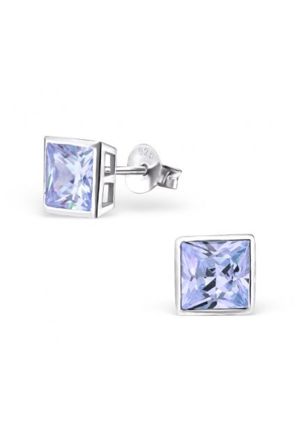 Strieborné náušnice štvorce - 925 CZ kryštál levander MS3697