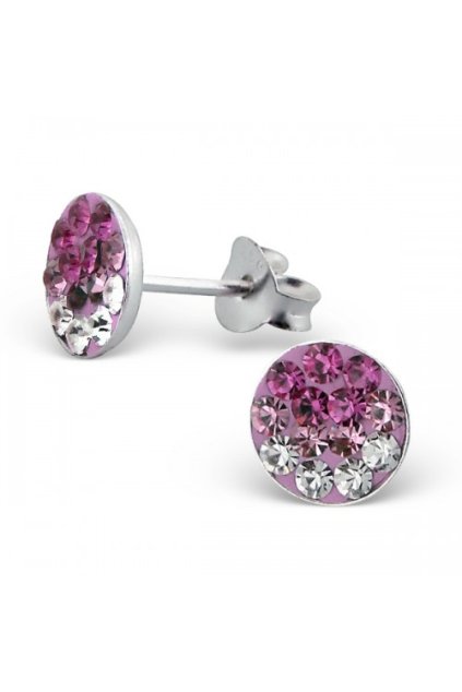 Strieborné okrúhle náušnice - 925 cz kryštál + ružové zirkóny MS4762