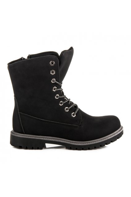 Vysoké čierne workery s kožušinou Ideal Shoes V-5501B