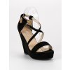 Čierne dámske semišové sandále na platforme s plnou pätou a eko kožou, kód produktu 3811-18B