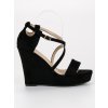 Čierne dámske semišové sandále na platforme s plnou pätou a eko kožou, kód produktu 3811-18B
