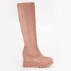 Ružové dámske semišové členkové čižmy na platforme a zastavanej päte, kód produktu M272P