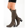 Semišové zelené kozačky vysoké čižmy pod koleno VINCEZA