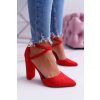 Červené dámske semišové lodičky na vysokom stĺpovitom podpätku, High Traffic NC809 RED