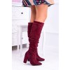 Červené dámske semišové členkové čižmy na podpätku, Nightcall 77-1 BURGUNDY