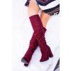 Červené dámske semišové členkové čižmy na podpätku, Nightcall 77-1 BURGUNDY