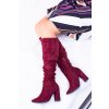 Červené dámske semišové členkové čižmy na podpätku, Nightcall 77-1 BURGUNDY