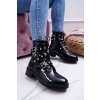 Čierne dámske lakované členkové topánky s perlami, eko koža, kód produktu 17139-32-2 BLK