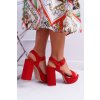 Červené dámske semišové sandále na vysokom stĺpik a platformu, kód 66-33 RED