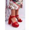Červené dámske semišové sandále na vysokom stĺpik a platformu, kód 66-33 RED