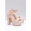 Béžové dámske semišové sandále na stĺpikovej podpätke, kód B-88 APRICOT