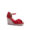 Červené dámske sandále na klínku s tkanou textíliou, kód produktu NJSK R133P
