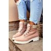 Ružové dámske kožené členkové topánky na podpätku s prešívaním, kód produktu NJSK EE274034 PINK