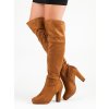 Semišové kozačky béžové čižmy nad kolená CnB