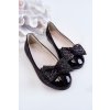 Detské lakované balerínky s mašľou černe zolly / DR1106/1102 BLK (Veľkosť 34)