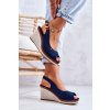 Modré dámske sandále na klínku s nastaviteľným popruhom, kód obuvi NJSK R327 NAVY