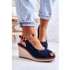 Modré dámske sandále na klínku s nastaviteľným popruhom, kód obuvi NJSK R327 NAVY