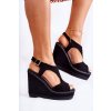 Čierne dámske semišové sandále na platforme s prýmkom, kód produktu NJSK 2B2Z389-5 BLACK