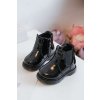 Detské lakované zateplené členkové topánky čierne porky / 20320-B BLACK (Veľkosť 19)