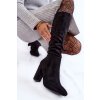 Čierne dámske zateplené členkové čižmy z eko semišu na stĺpovom podpätku, kód produktu 5256 BLACK/A