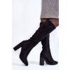 Čierne dámske zateplené členkové čižmy z eko semišu na stĺpovom podpätku, kód produktu 5256 BLACK/A