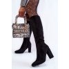 Čierne dámske zateplené členkové čižmy z eko semišu na stĺpovom podpätku, kód produktu 5256 BLACK/A