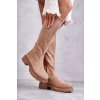Béžové dámske členkové čižmy z eko kože na rovnej podrážke, kód produktu 22KZ35-5223 KHAKI