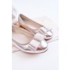 Kožené Detské baleríny s ozdobnou mašľou stříbrne claril / DR1104/1105 SILVER (Veľkosť 25)