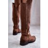 Dámske hnedé kožené členkové čižmy na zips s rovnou podrážkou, kód produktu 23-10803 BEIGE