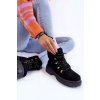 Čierne dámske členkové topánky na šnúrovanie s ovčím kožúškom a plochou podrážkou SD3732-1 BLACK