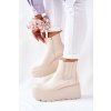 Béžové dámske členkové topánky na podpätku z ekologickej kože, kód produktu QT22 BEIGE