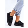 Čierne dámske tenisky na nízkej platforme s rovnou podrážkou, zapínanie suchý zips, kód produktu LL274A204